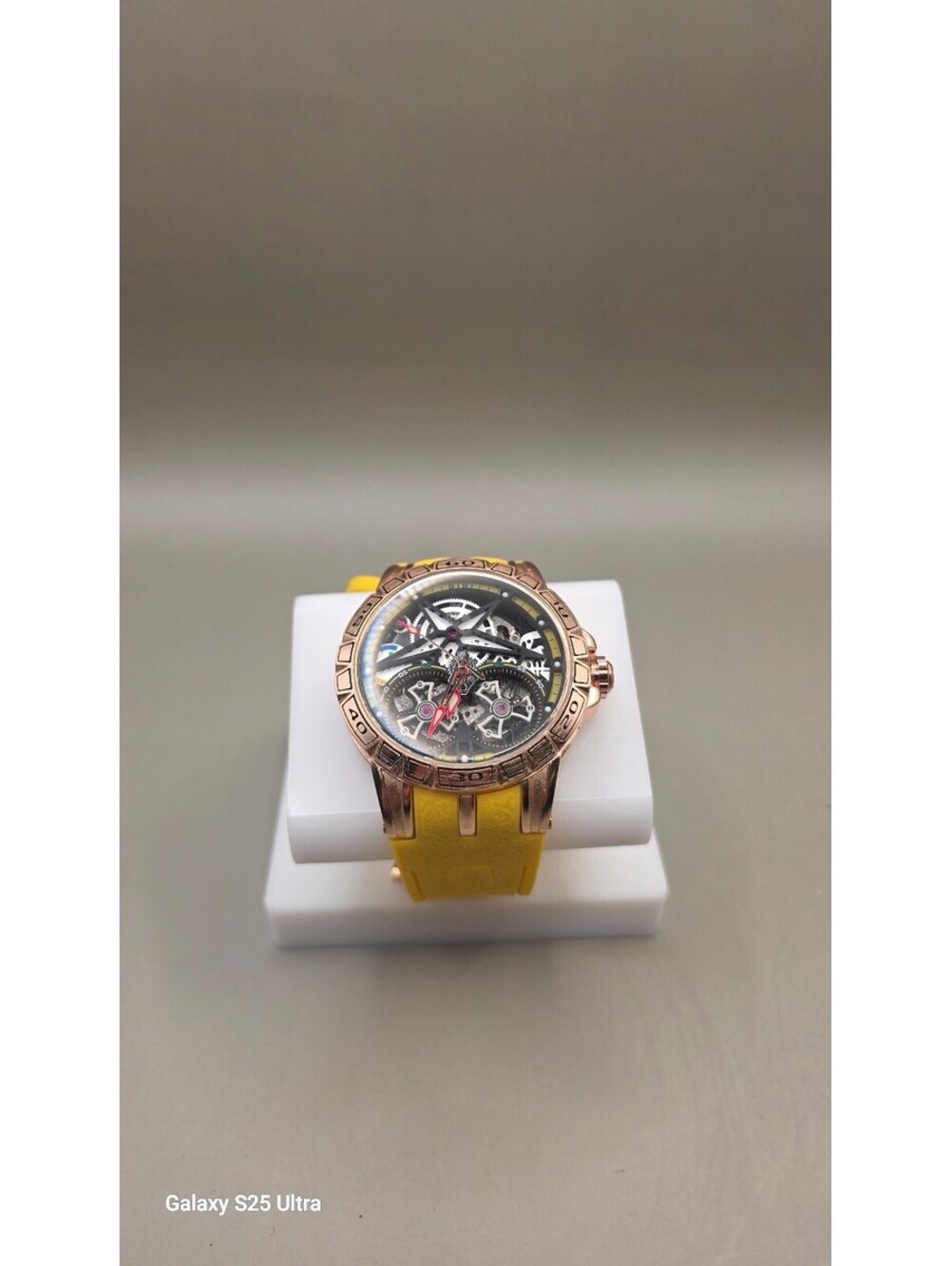 BIBI Skeleton Dial Rose Gold Case Yellow Rubber Strap Watch